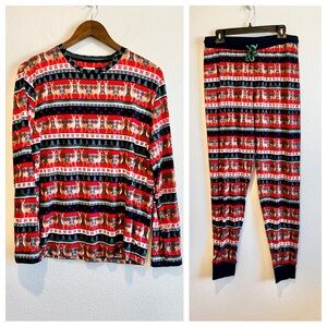 Chelsea Peers Womens Pajama Set L 14 Reindeer Christmas PJs Recycled Cozy Soft